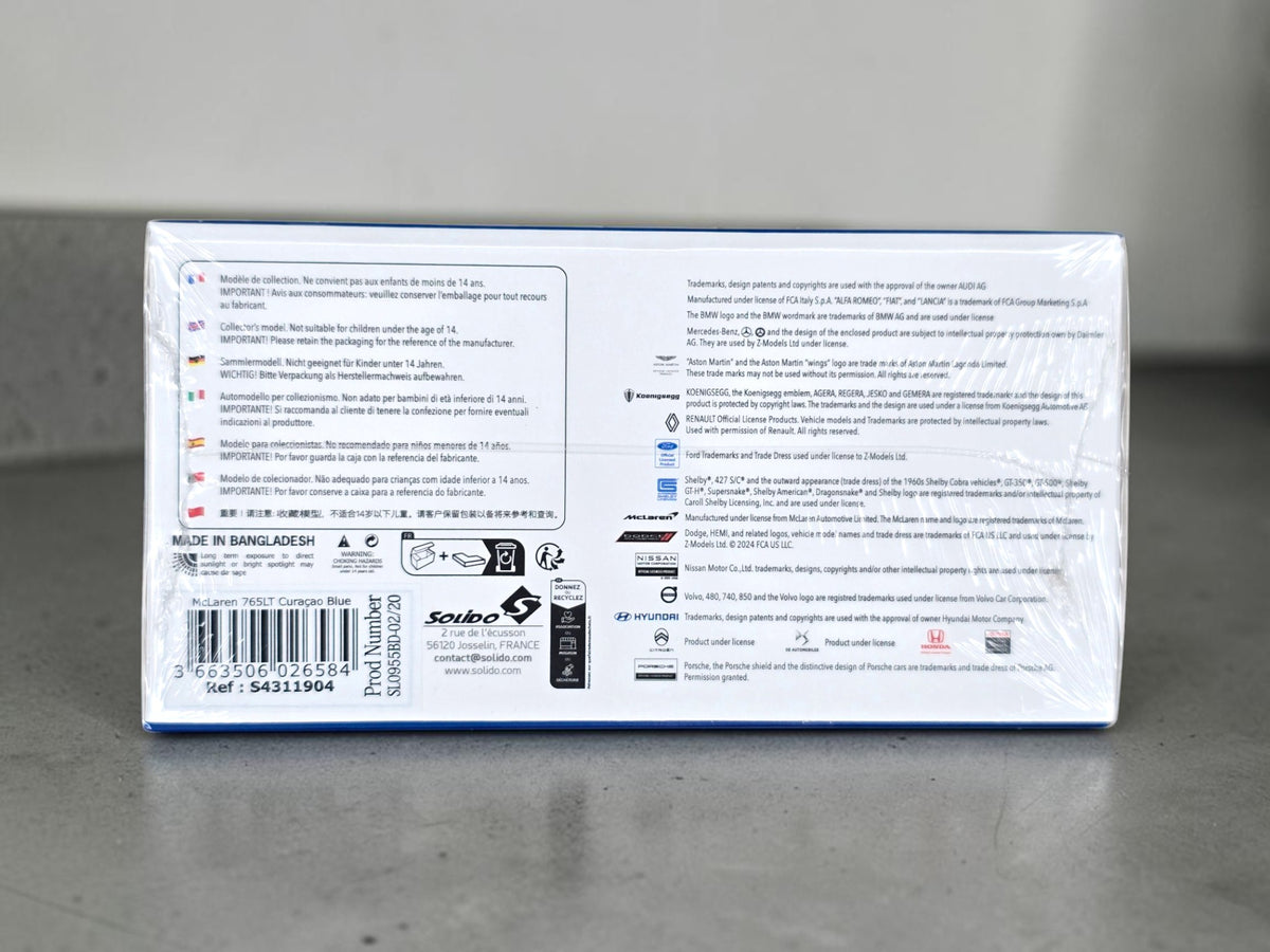 Solido McLaren 765LT 2020 Curacao Blue 1/43 S4311904 – Neuve Scellée